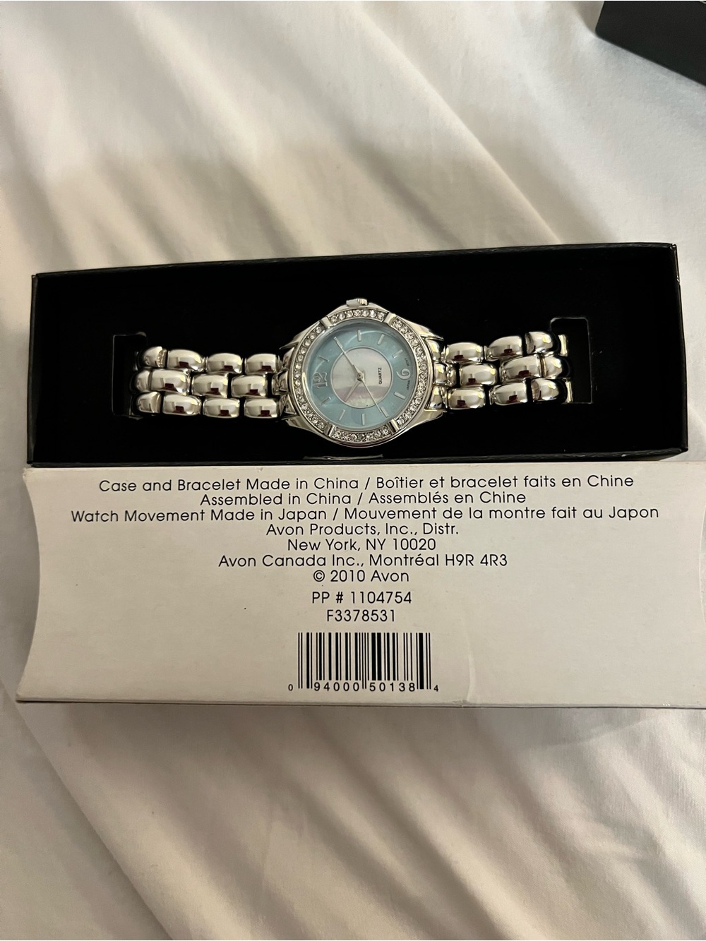 Avon Silver Bracelet Watch with Light Blue Dial and Crystal Accents